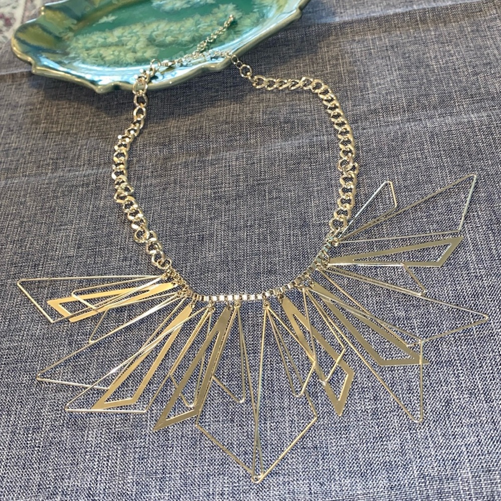 Fun Silver Colored Geometric Triangle Shapes Necklace